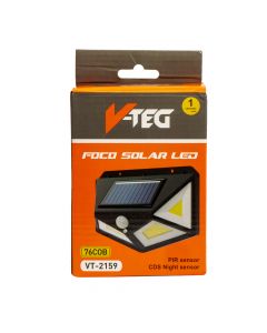 Lámpara led con panel solar y sensor 5w 600lm 3.5m 76cob negro