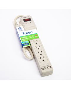 Regleta troen 6 enchufes + 2 puertos carga USB 125v 60cm