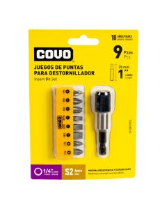 Punta acero para destornillador 1pulg 9pzas plateado