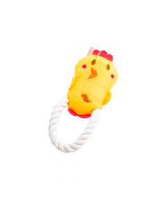 Peluche pollo con soga para mascota amarillo