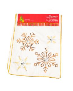 Camino mesa navideño bordado copo nieve 14x72pulg beige