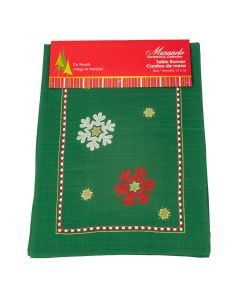 Camino mesa bordado copo nieve 13x70pulg verde multicolor