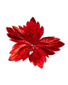 Flor artificial navideña con relieve escarcha 40cm rojo
