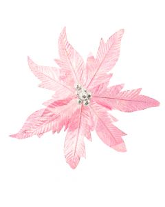 Flor artificial navideña detalle tornasol con escarcha 33cm rosado