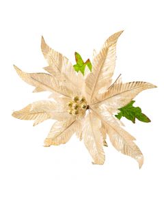 Flor artificial navideña lisa escarchada con fruto hojas 76cm champagne y verde