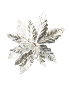 Flor artificial navideña con relieve escarcha 33cm plateado