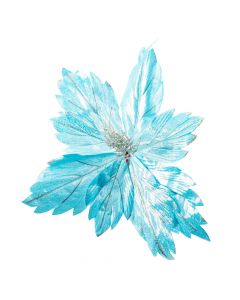 Flor artificial navideña lisa con relieve escarchada 71cm celeste