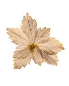 Flor artificial navideña lisa con relieve escarchada 70cm beige y dorado