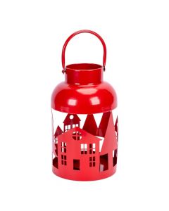 Portavela metálico rojo navideño