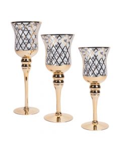 Candelabro metal y vidrio 3pzas
