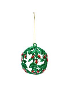 Esfera escarchada verde y rojo