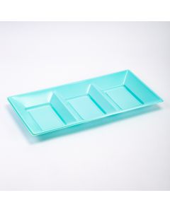 Bandeja plástica rectangular 3 divisiones 3und celeste