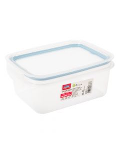 Recipiente plástico trava rectangular con borde 1.3l transparente
