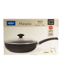 Wok aluminio brinox masala con tapa vidrio y mango 28cm 3,55l 