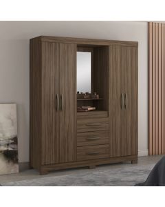 Ropero 4 puertas y 3 gavetas con espejo nogal trend