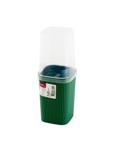 Porta cepillo plástico relieve rayas con cobertor 380ml verde