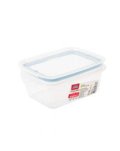 Recipiente plástico rectangular con trava 550ml transparente