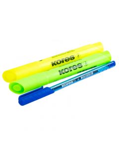 Blister 2 resaltadores rosado amarillo y bolígrafo gratis