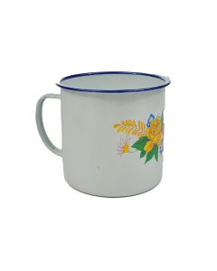 JARRA DE LOZA  ESTAMPADA BLANCA CON BORDE AZUL 12CM