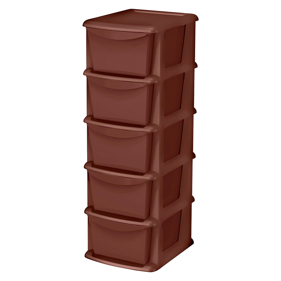 Gavetero plástico organizador ratán #2 chocolate 5 gavetas