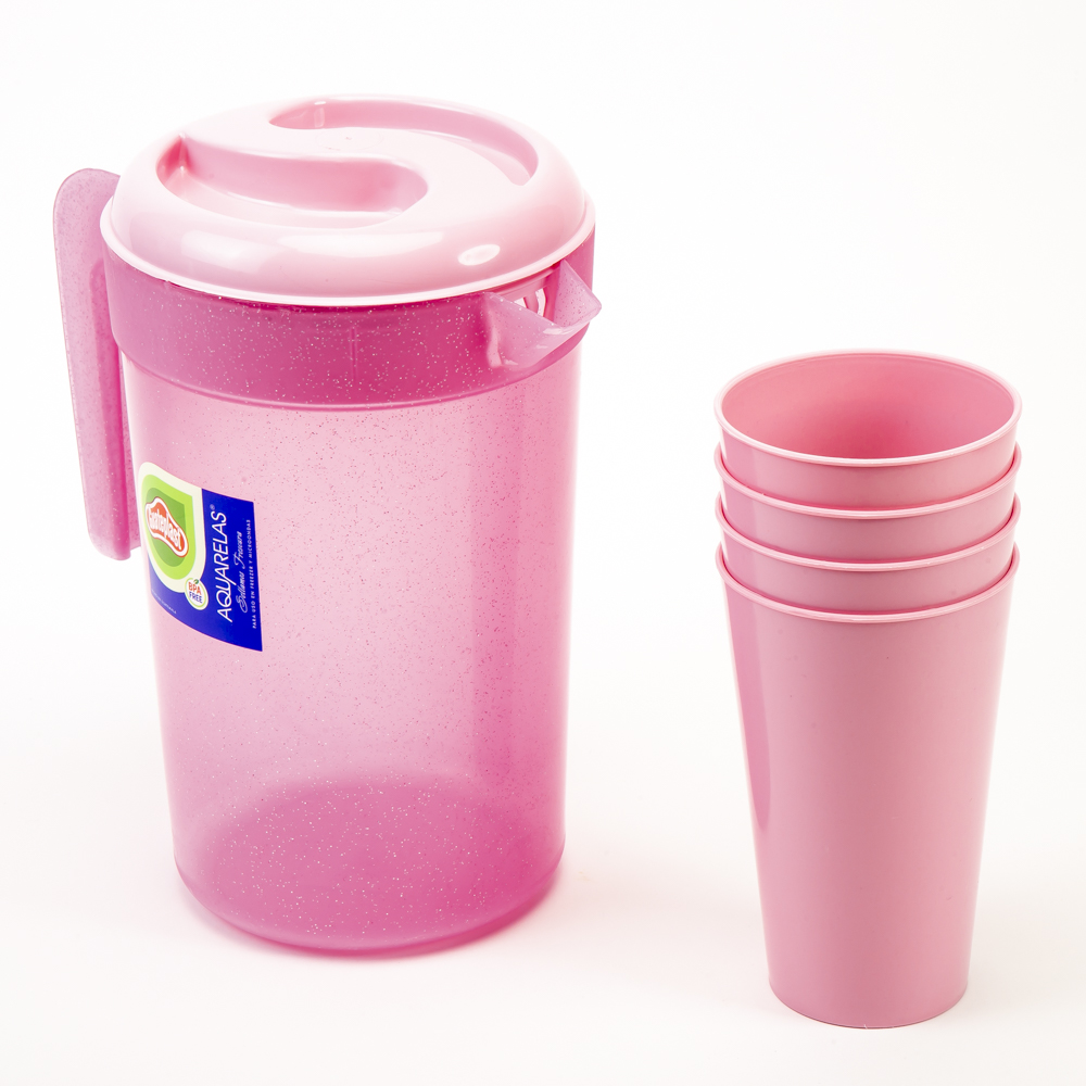 Set pichel 3l con vasos plástico rosado