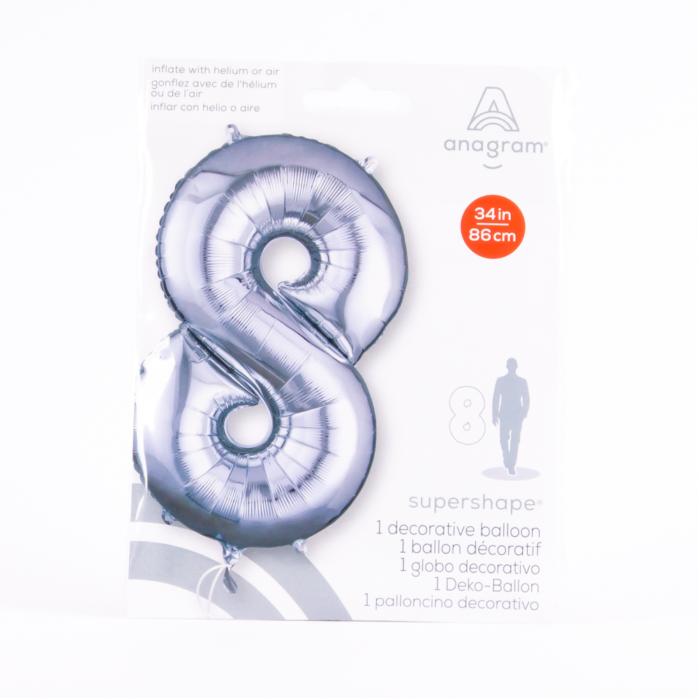 Globo metálico #8 plateado 34pulg