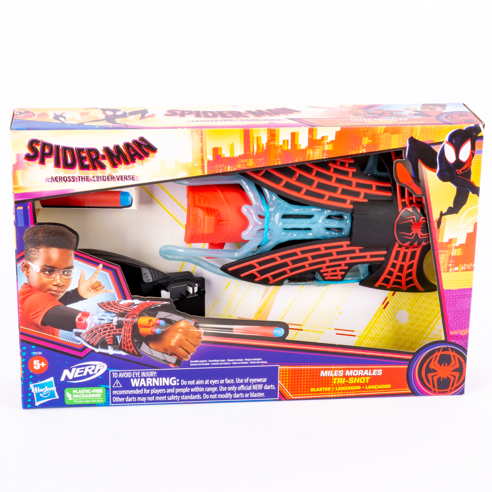 Lanzador Nerf Spiderman tri-shot miles morales con accesorios +5a