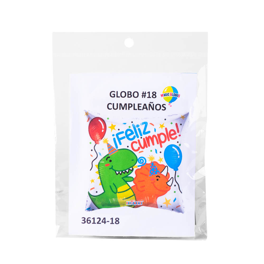 Globo metálico feliz cumple dinosaurio 18pulg