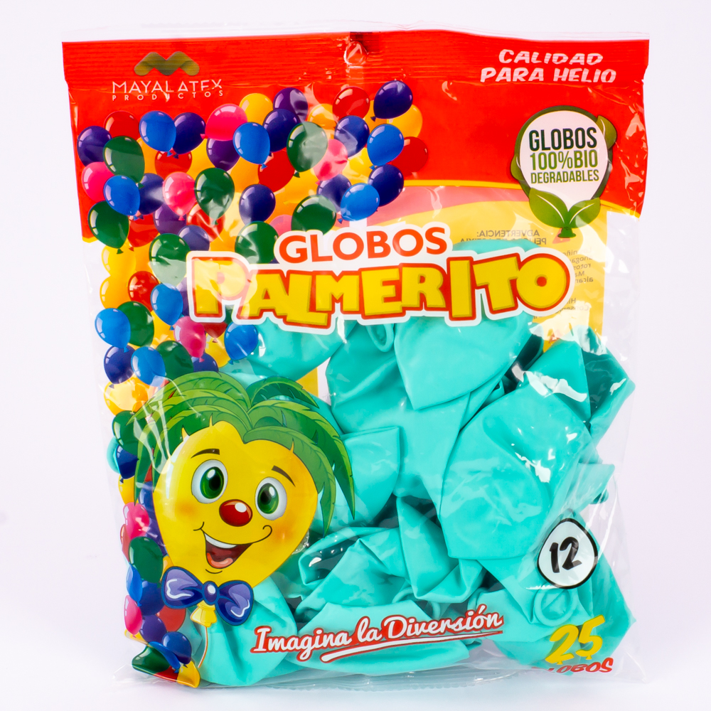 Globo látex Palmerito calidad helio #12 25und verde menta