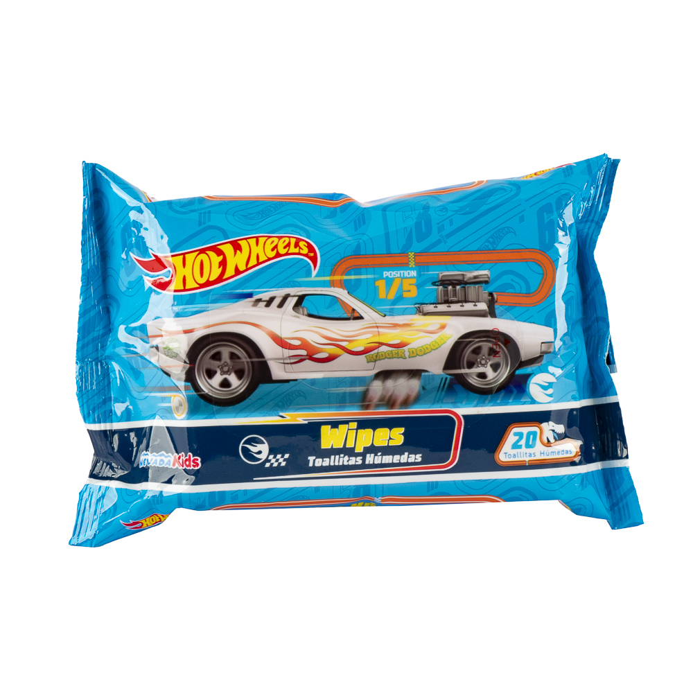 Toallas húmedas estampado Hotwheels 20und celeste