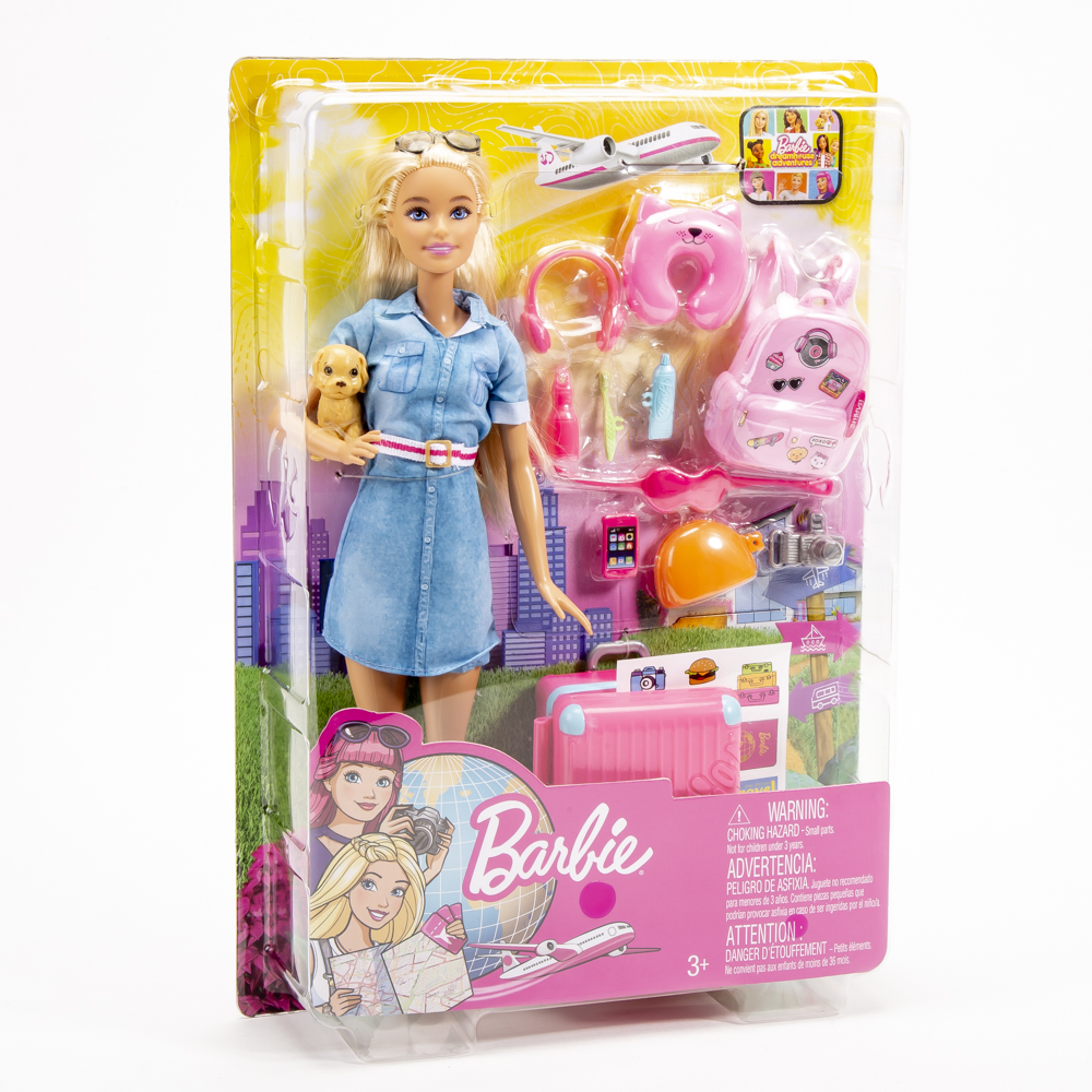 Muñeca Barbie viajera 15pzas +3a