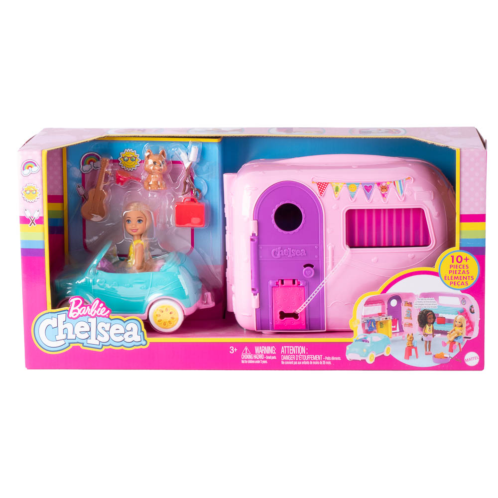 Muñeca Barbie club Chelsea carro y camper con accesorios +3a