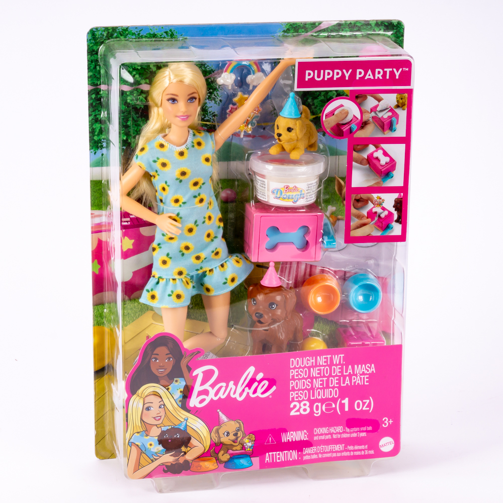 Muñeca Barbie con accesorios para fiesta perritos +3a