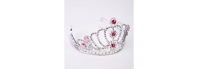 Corona plástica reina perlas fiesta 11.5cm plata rosa