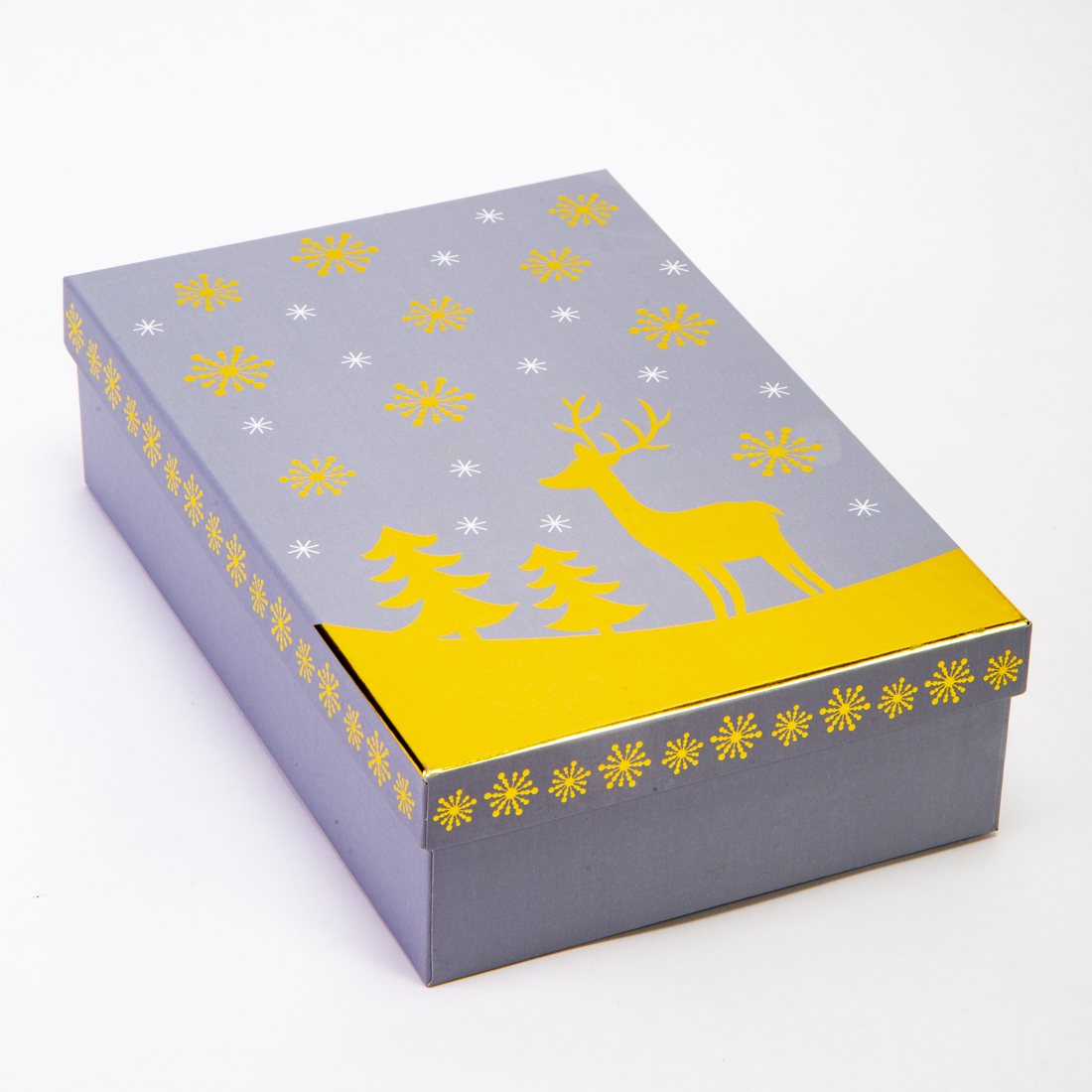 Caja cartón estampado navideño árbol/reno 24.4x16.5x6.6cm m mediano