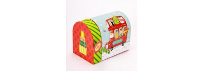 Caja regalo cartón buzón correo estampado bus navideño grande