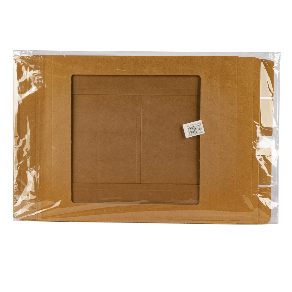 Caja cartón lisa tapa con ventana transparente 30.5x7cm marrón