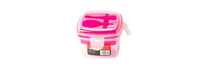 Recipiente plastico cuadrado 2 divisiones con cuchara 10.7x7.6cm 300ml
