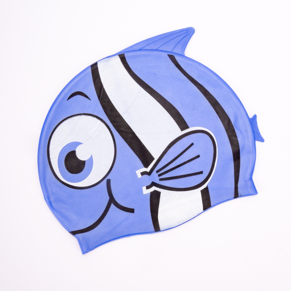 Gorra plastica para natacion liso figura pez azul y negro