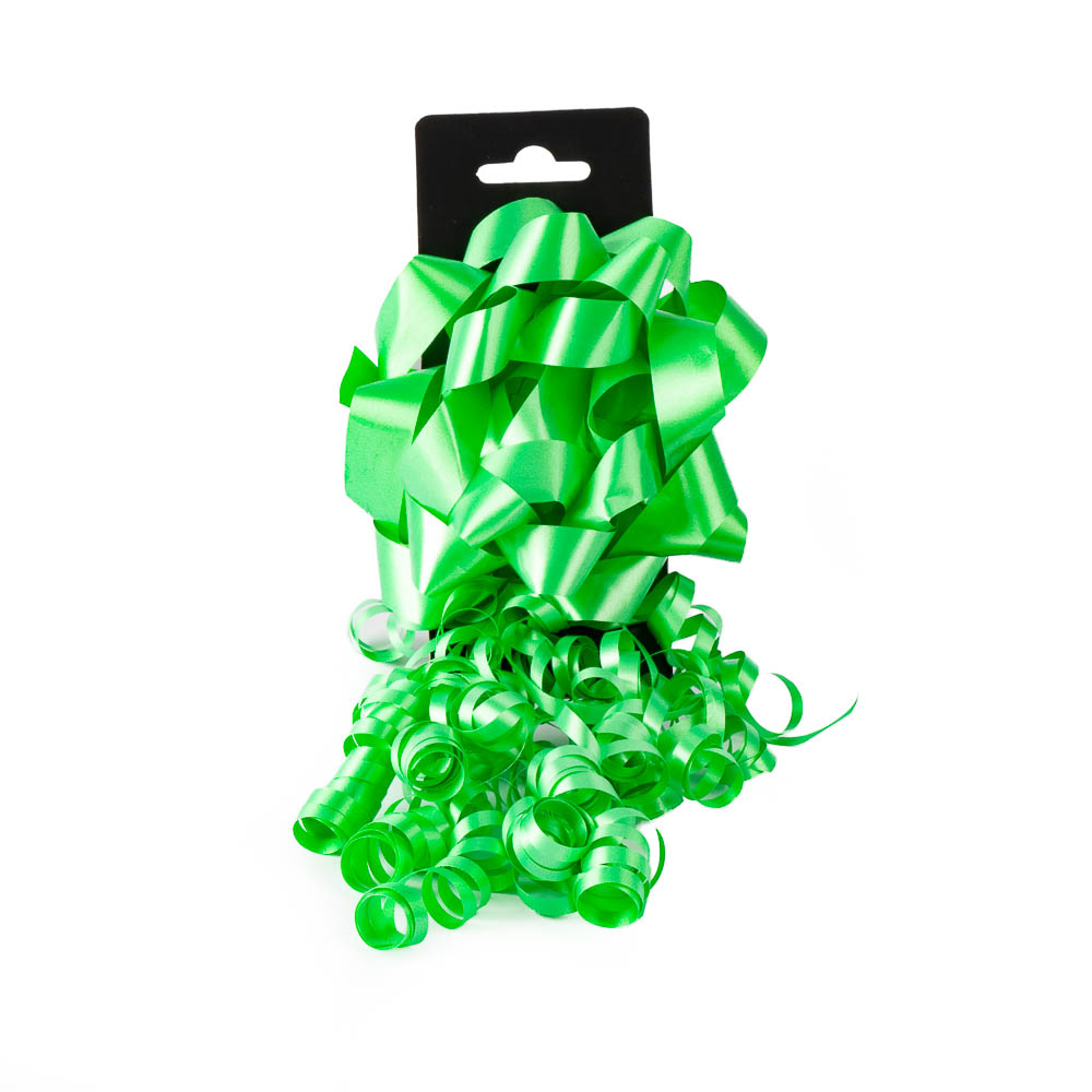 Mono plástico liso con cinta curling 5pulg verde