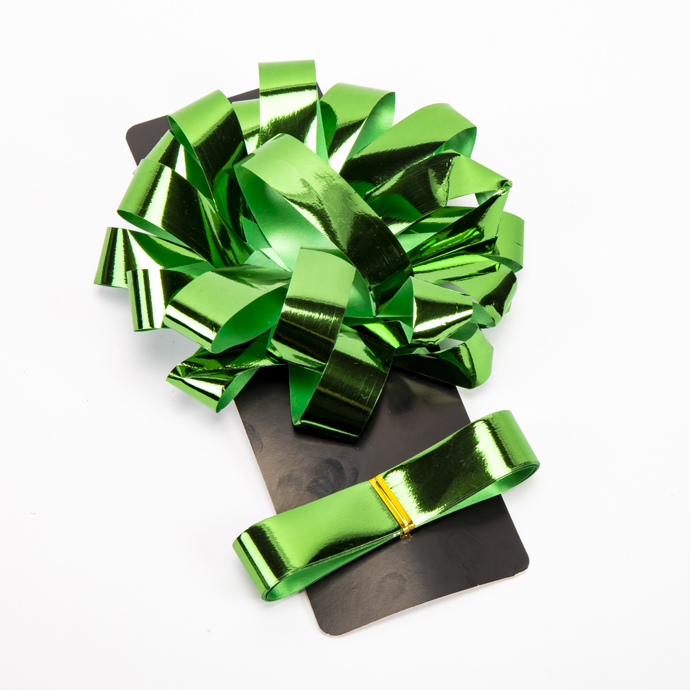 Moñoliso con cinta verde navidad brillante 5pulg 2m