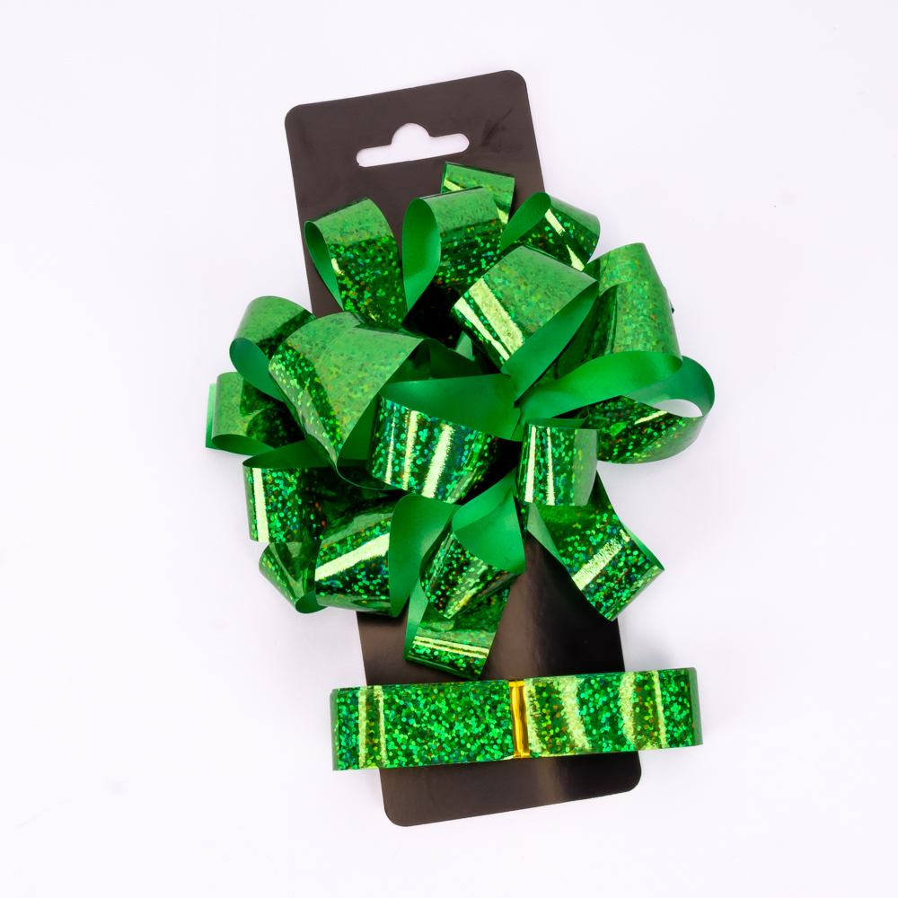 Moñoverde navidad tornasol liso con cinta 5pulg 2m 