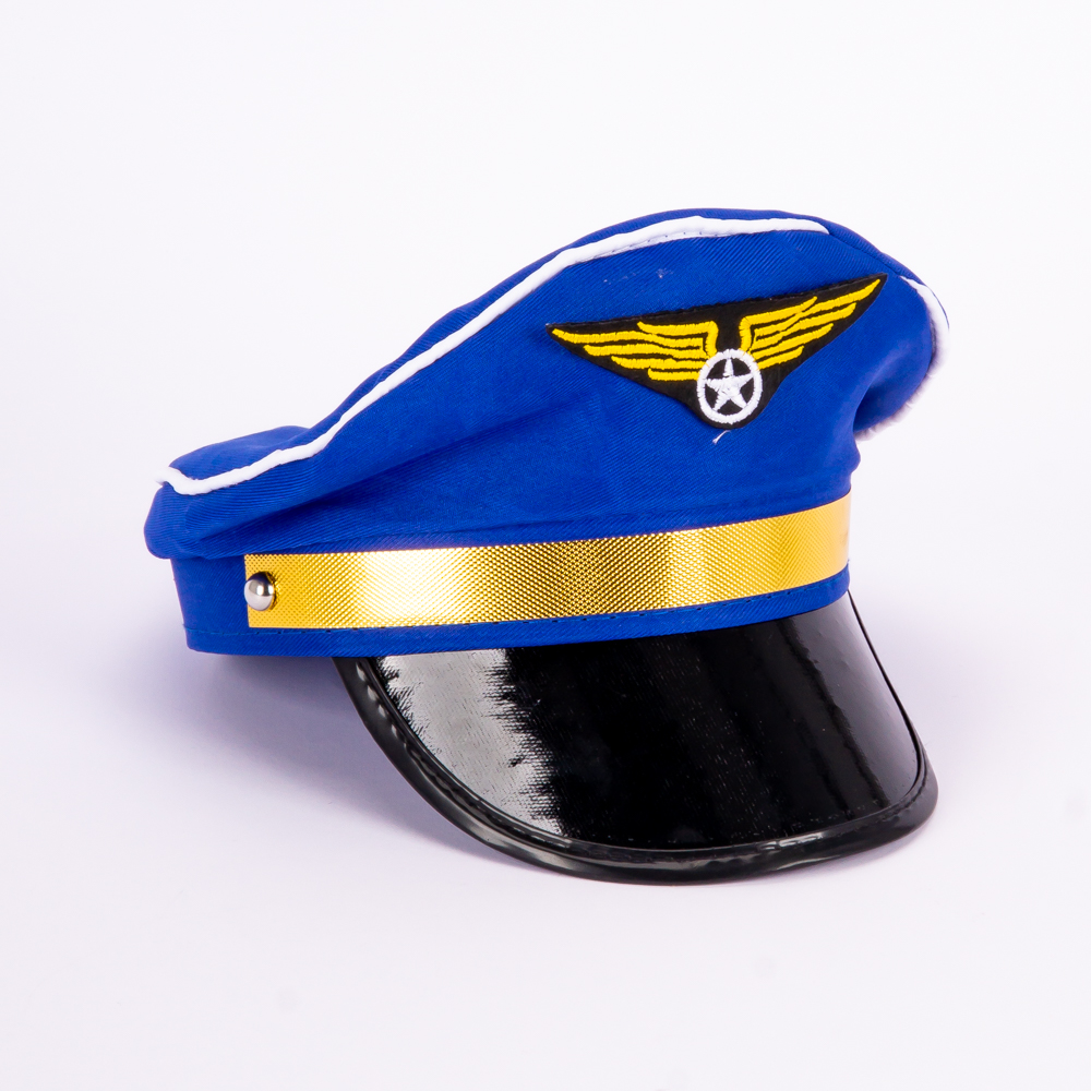 Gorra tela infantil piloto con bordado azul y negro