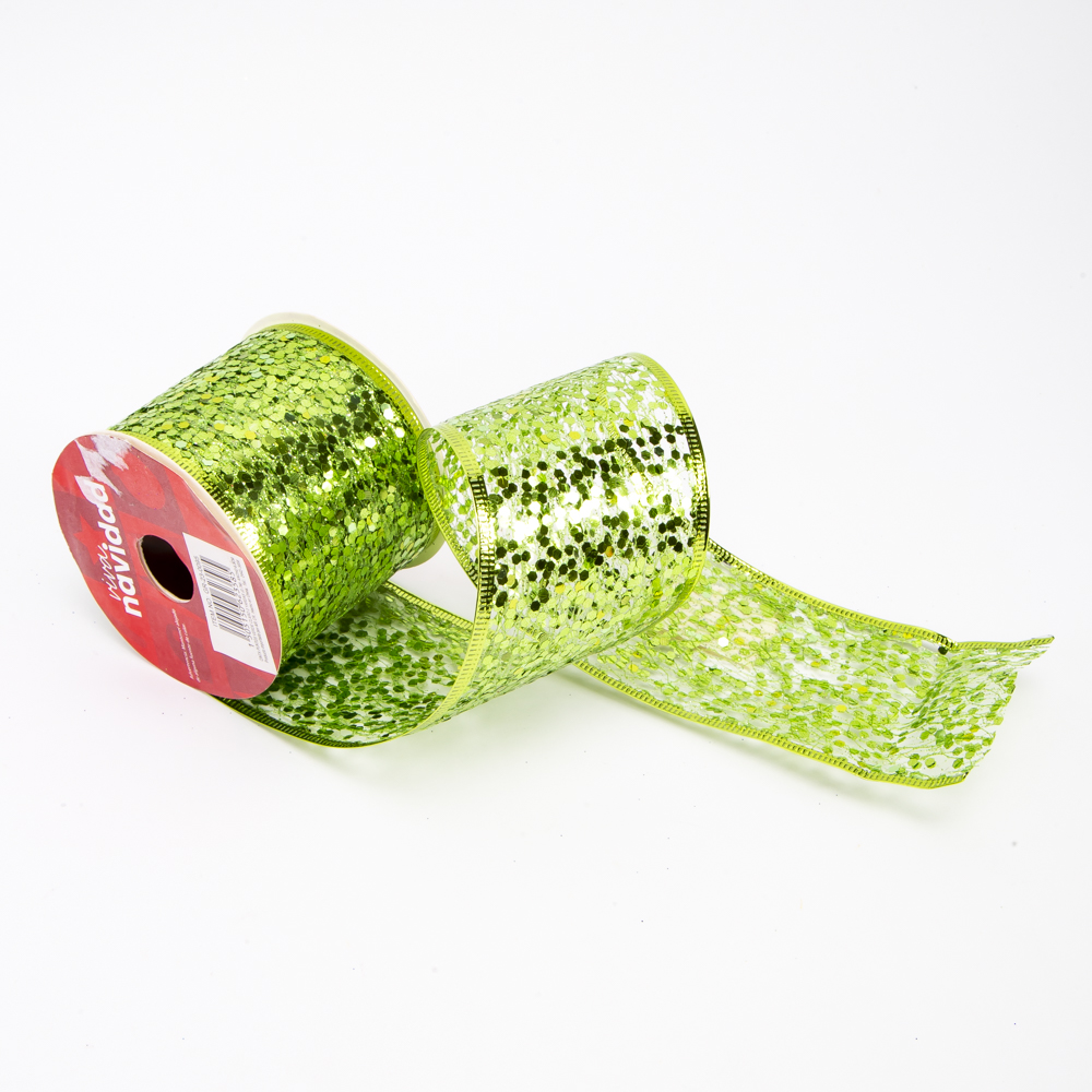 Cinta decorativa navidad con lentejuela 3yards 6.3cm verde