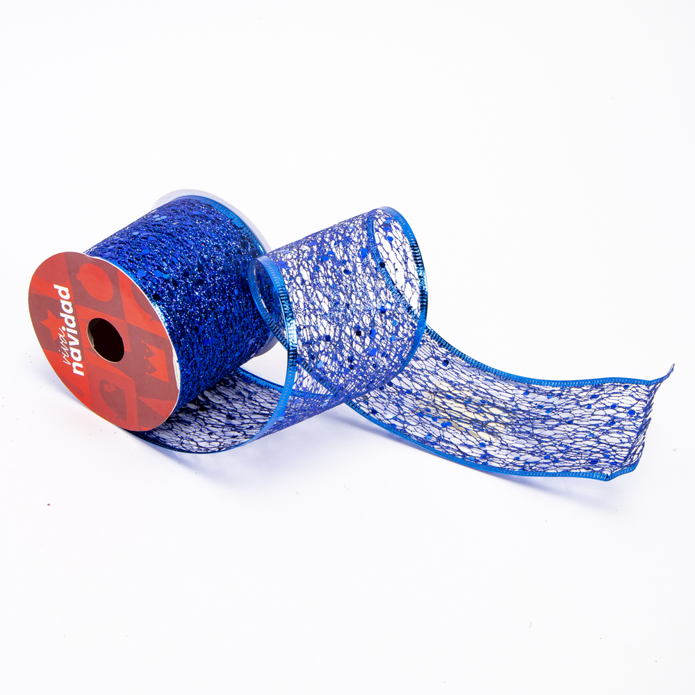 Cinta decorativa navidad lisa escarchada con lentejuela 3yards 6.3cm azul