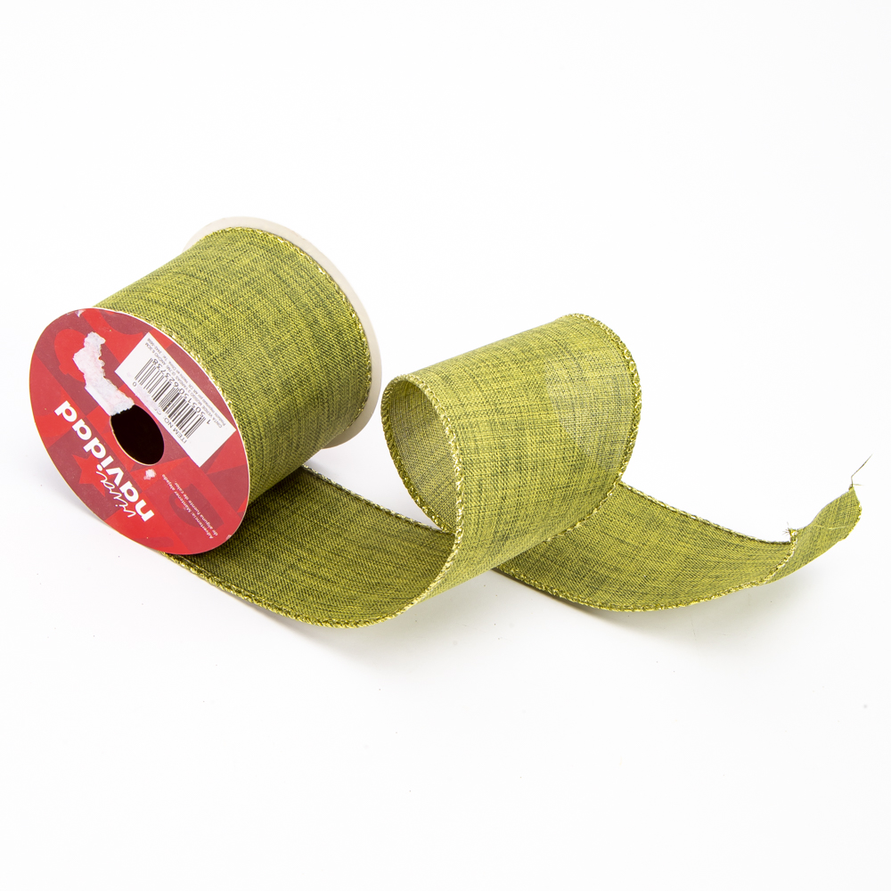 Cinta decorativa lisa con borde brillante 3 yards 6.3cm verde musgo