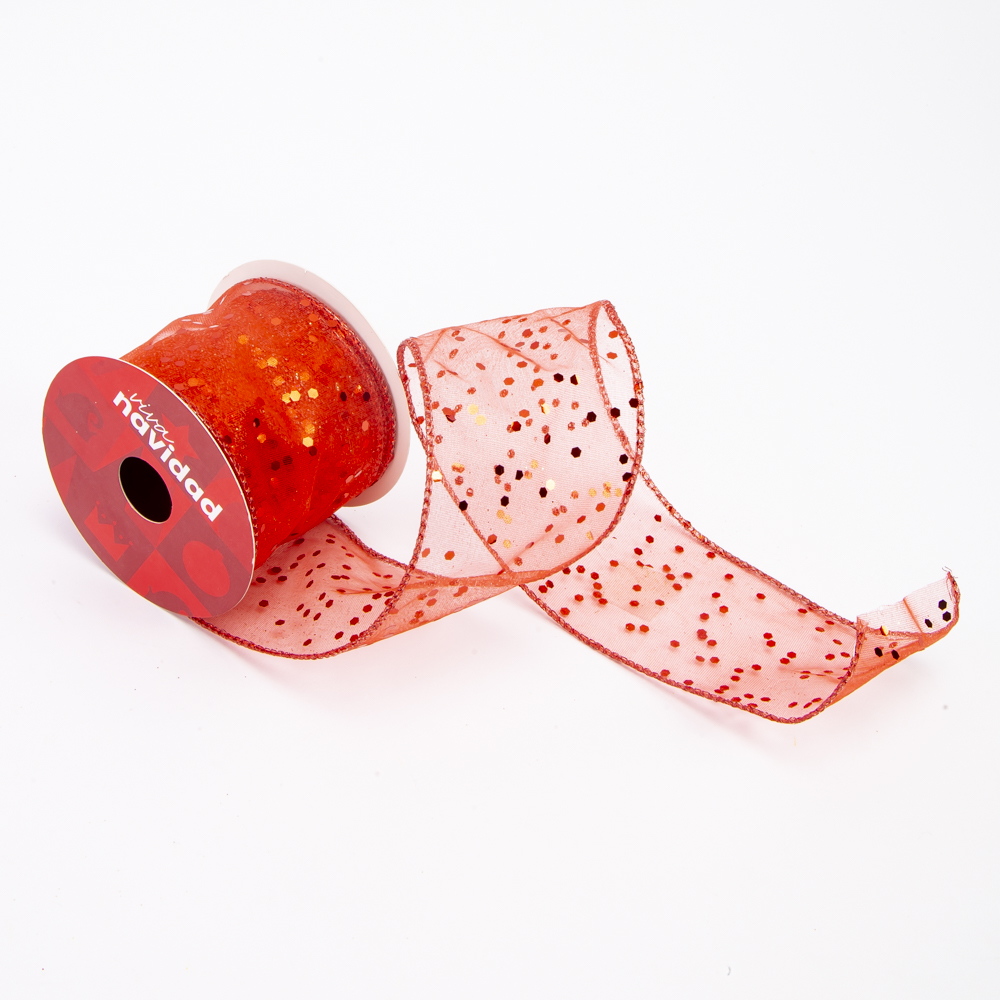 Cinta decorativa lisa con puntos brillantes 3yards 6.3cm rojo