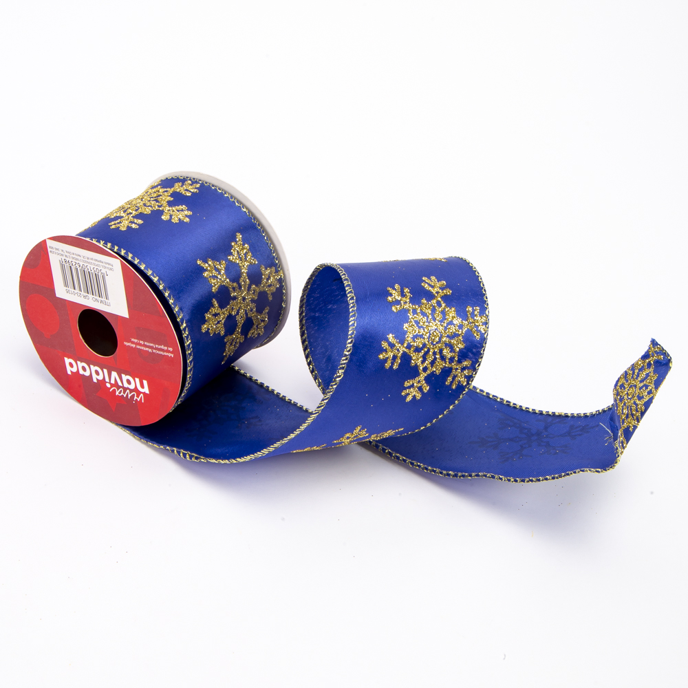 Cinta decorativa navidad lisa con copo nieve escarchado 3yards 6.3cm azul