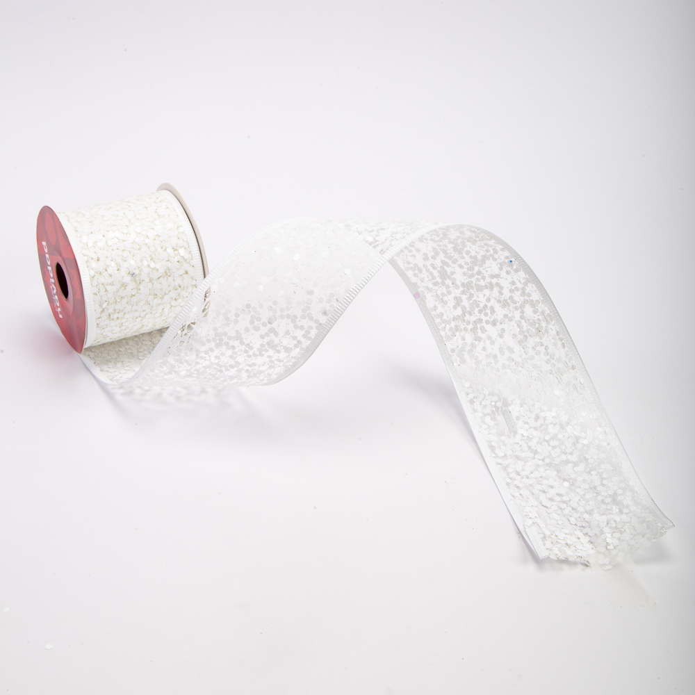 Cinta decorativa navideña con puntos 10yards 6.3cm blanco