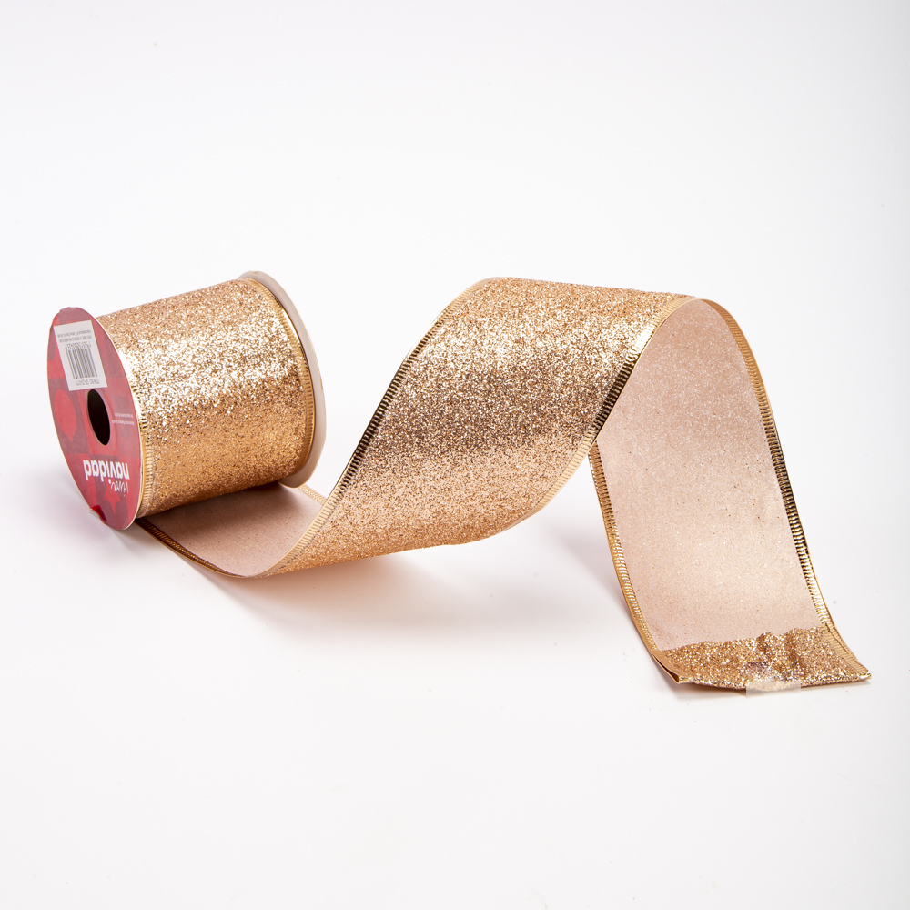 Cinta decorativa navideña escarchada 10 yards 6.3cm cobre